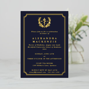 Dark Navy MD Asclepius + Laurel Wreath Graduation