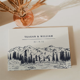 Dark Navy   Mountain Sketch Wedding Guest Book