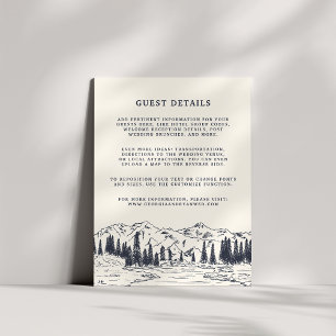 Dark Navy Mountain Sketch Wedding Guest Details Enclosure Card