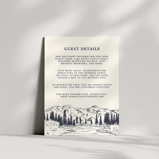 Dark Navy | Mountain Sketch Wedding Guest Details Enclosure Card (Creator Uploaded)