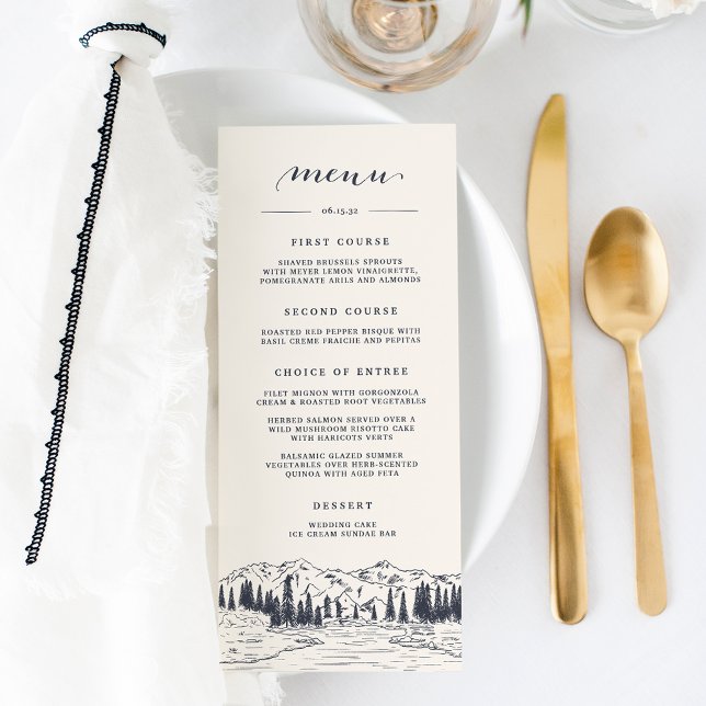 Dark Navy | Mountain Sketch Wedding Menu (Creator Uploaded)
