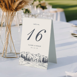 Dark Navy   Mountain Sketch Wedding Table Number