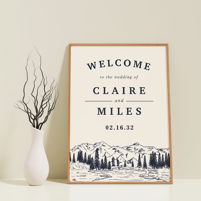 Dark Navy Mountain Sketch Wedding Welcome Sign (Creator Uploaded)