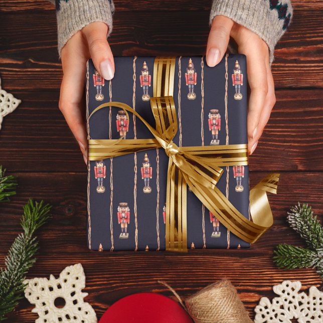 Dark Navy Nussknacker Retro Christmas Pattern Wrapping Paper (Creator Uploaded)