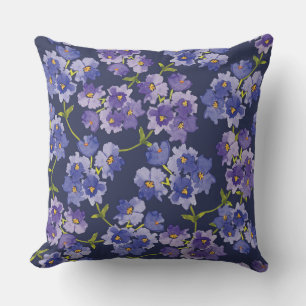 Dark Navy & Purple Floral Pattern Cushion