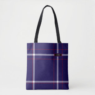 Dark Navy, Red, & White Plaid Tote Bag
