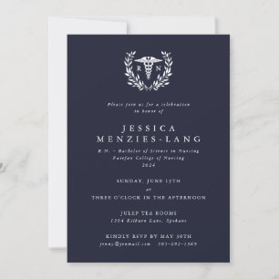 Dark Navy Registered Nurse Caduceus+Laurel Wreath Invitation
