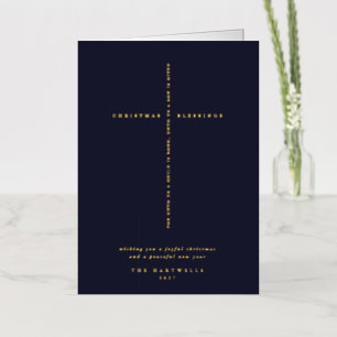 Dark Navy Scripture Cross Christmas/Holiday Foil Greeting Card