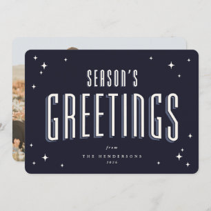 Dark Navy Season's Greetings Retro Stars Photo Holiday Card