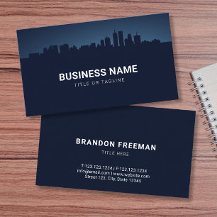 Dark Navy & Silver Skyline Realtor Business Card
