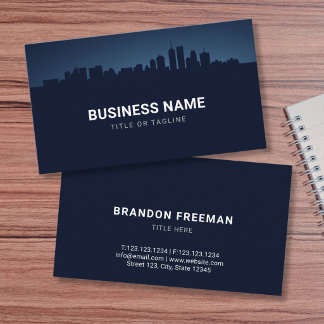 Dark Navy & Silver Skyline Realtor Business Card