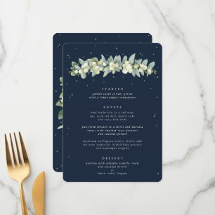 Dark Navy Snowberry+Eucalyptus 3 Course Wedding Menu