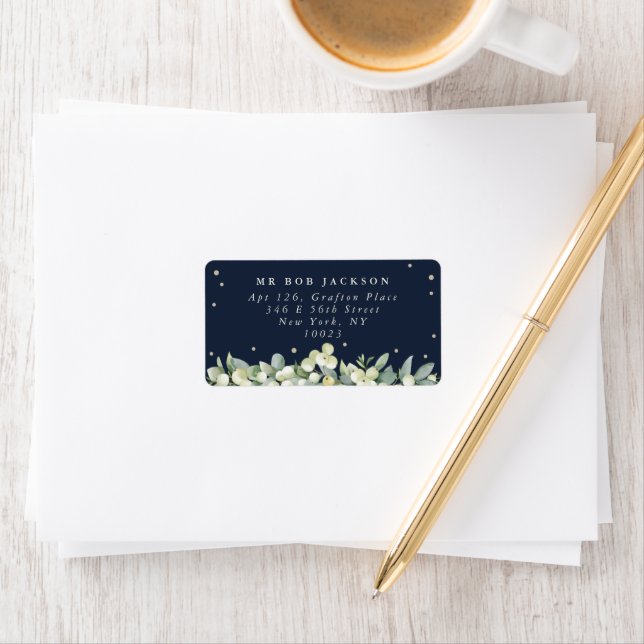 Dark Navy Snowberry+Eucalyptus Address Label (Insitu)