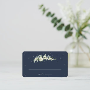 Dark Navy Snowberry+Eucalyptus Wedding Flat Place Card