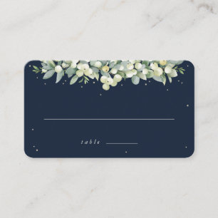 Dark Navy Snowberry+Eucalyptus Wedding Flat Place Card