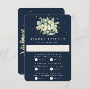 Dark Navy Snowberry+Eucalyptus Wedding Multi-Event RSVP Card