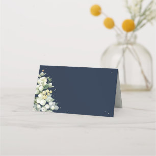 Dark Navy Snowberry+Eucalyptus Wedding Place Card