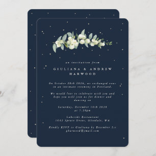 Dark Navy Snowberry+Eucalyptus Wedding Reception Invitation