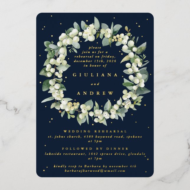 Dark Navy Snowberry+Eucalyptus Wedding Rehearsal (Front)