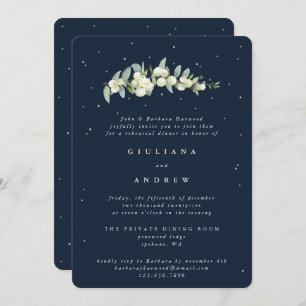 Dark Navy Snowberry+Eucalyptus Wedding Rehearsal Invitation