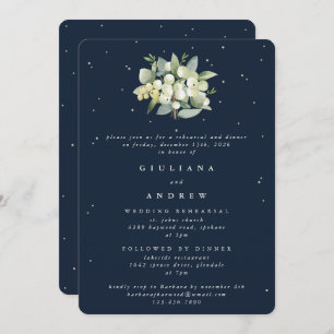Dark Navy Snowberry+Eucalyptus Wedding Rehearsal Invitation