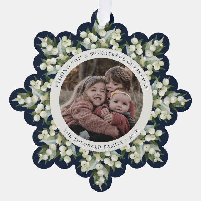 Dark Navy Snowberry+Greenery Christmas Paper Tree Decoration Card (Front)