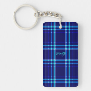 Dark Navy & Turquoise Plaid Keychain