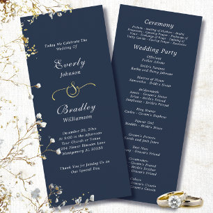 Dark Navy White Simple Script Elegant Wedding Program