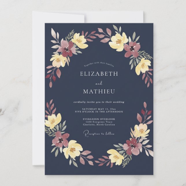 Dark Navy Winter Wedding Invitation (Front)