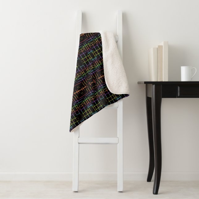 Dark Neon Grid Sherpa Blanket (In Situ)