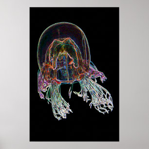 Dark Neon Jellyfish Poster