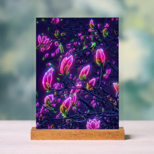 Dark Neon Magnolia Acrylic Sign – Botanical Glowin