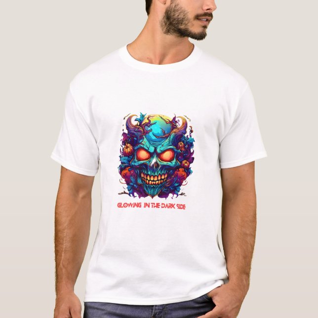 "Dark Neon Skull – Halloween design  T-Shirt (Front)