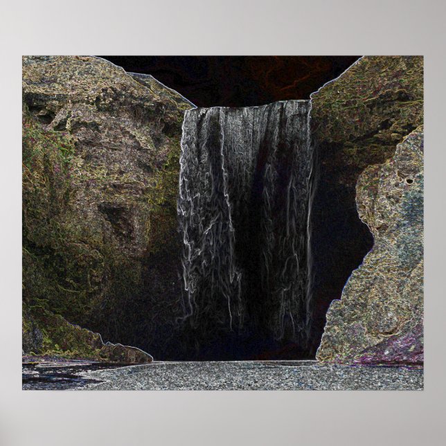 Dark Neon Waterfall Poster (Front)