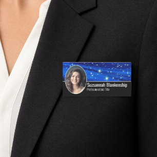 Dark Night Blue Sky & Stars with Custom Photo Name Tag