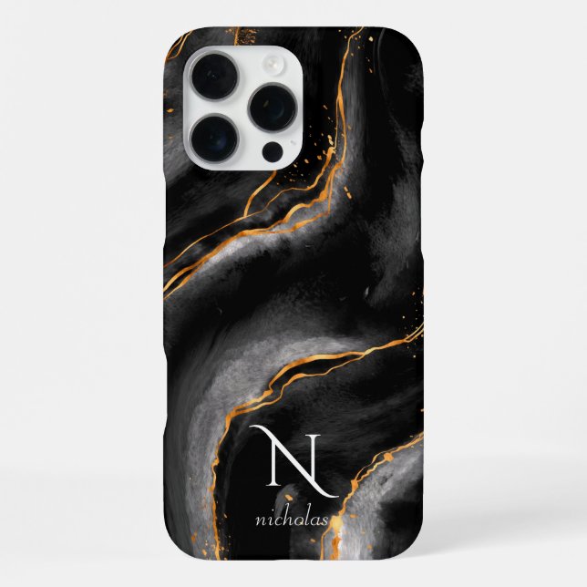 Dark Night Gold Glitter Marble Customisable iPhone Case (Back)