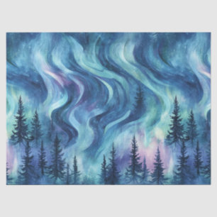Dark Night Pine Trees Vibrant Aurora Glow Tissue Paper