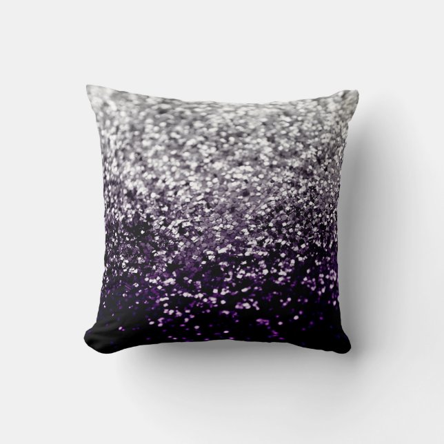 Dark Night Purple Black Silver Glitter #1 #shiny Cushion (Front)