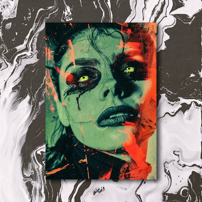 Dark Occult Gothic Devil Woman with green eyes Postcard (Creator Uploaded)