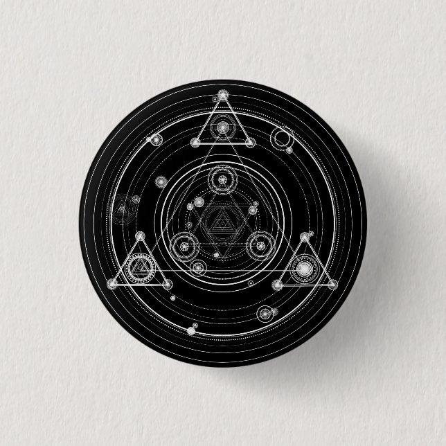 Dark occult style sacred geometry 3 cm round badge (Front)