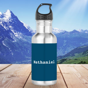 Dark Ocean Blue Minimal Simple Personalised Name 532 Ml Water Bottle