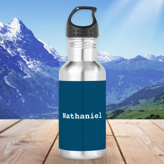 Dark Ocean Blue Minimal Simple Personalised Name 532 Ml Water Bottle