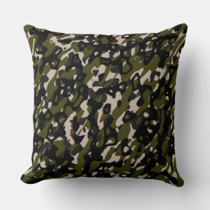 Dark Olive and Black camo abstract Cushion