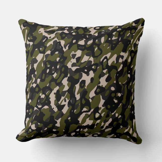 Dark Olive and Black camo abstract Cushion (Front)