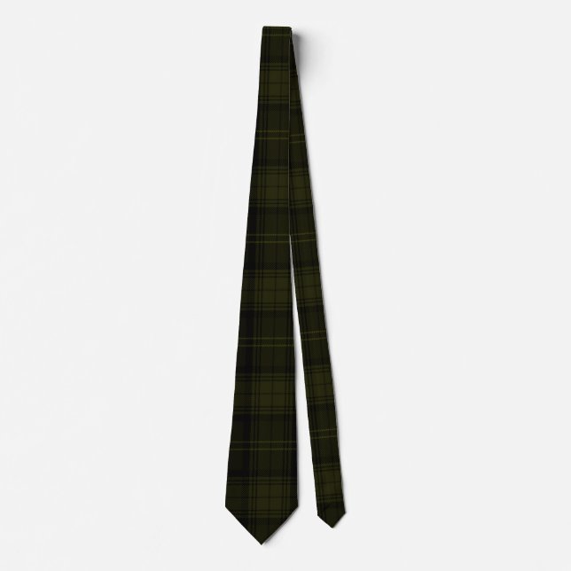 Dark Olive, Black, and Deep Green Tartan Pattern Tie (Front)
