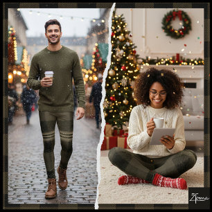 Dark Olive Black Muted Flannel Plaid Leggings