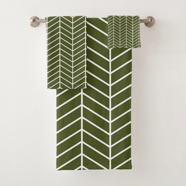 dark olive chevrons bath towel set (Insitu)