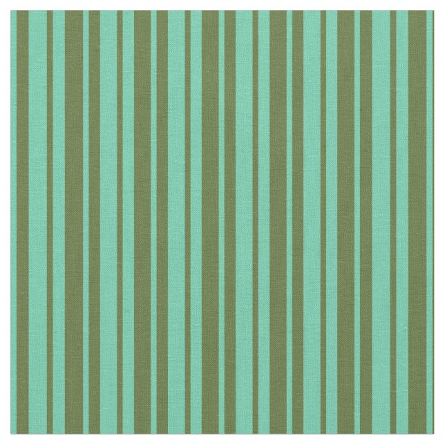 Dark Olive Green and Aquamarine Stripes Pattern Fabric (Close Up)