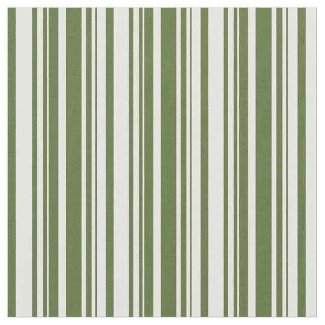 Dark Olive Green and Mint Cream Stripes Pattern Fabric (Close Up)
