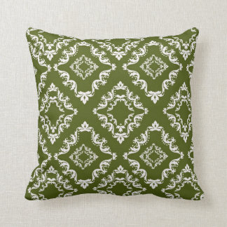 dark olive green and white diamond damask cushion